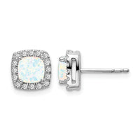 14k White Gold Cushion Created Opal and Diamond Halo Earrings-EM7084-OP-019-WA