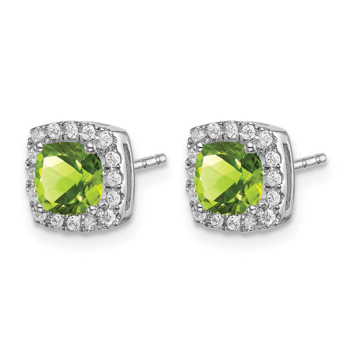 14k White Gold Cushion Peridot and Diamond Halo Earrings-EM7084-PE-019-WA