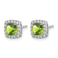 14k White Gold Cushion Peridot and Diamond Halo Earrings-EM7084-PE-019-WA