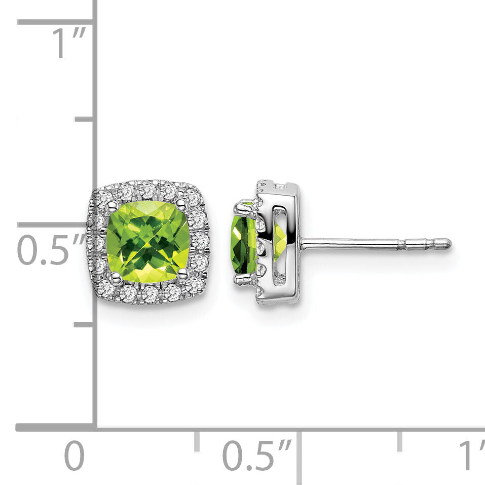 14k White Gold Cushion Peridot and Diamond Halo Earrings-EM7084-PE-019-WA