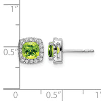 14k White Gold Cushion Peridot and Diamond Halo Earrings-EM7084-PE-019-WA