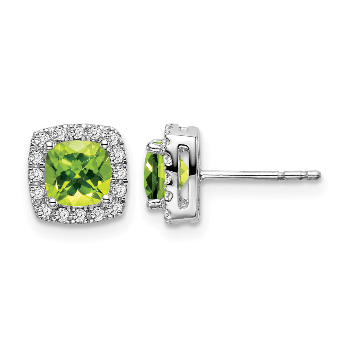 14k White Gold Cushion Peridot and Diamond Halo Earrings-EM7084-PE-019-WA