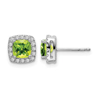 14k White Gold Cushion Peridot and Diamond Halo Earrings-EM7084-PE-019-WA