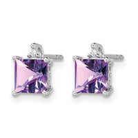 14k White Gold Princess Amethyst and Diamond Earrings-EM7085-AM-001-WA