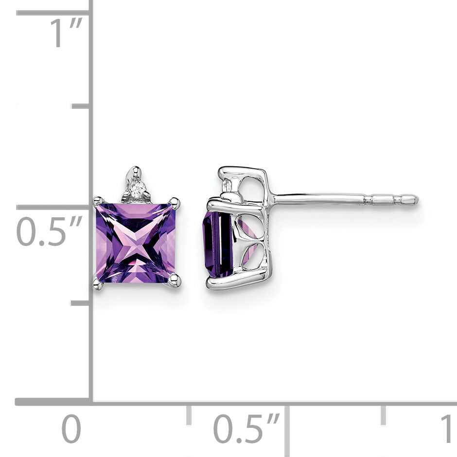 14k White Gold Princess Amethyst and Diamond Earrings-EM7085-AM-001-WA