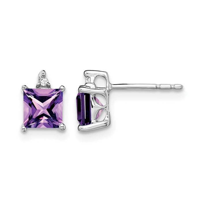 14k White Gold Princess Amethyst and Diamond Earrings-EM7085-AM-001-WA