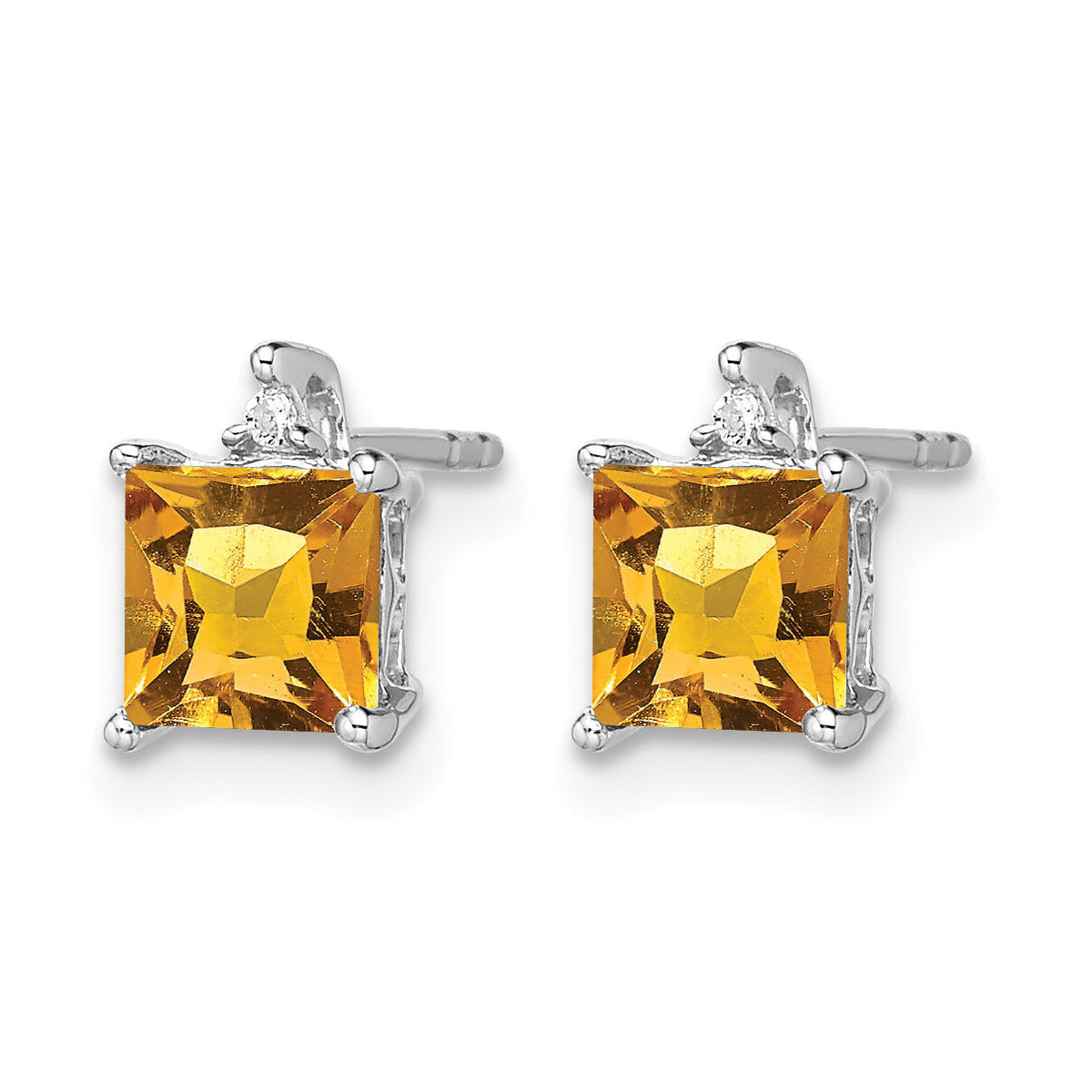 14k White Gold Princess Citrine and Diamond Earrings-EM7085-CI-001-WA