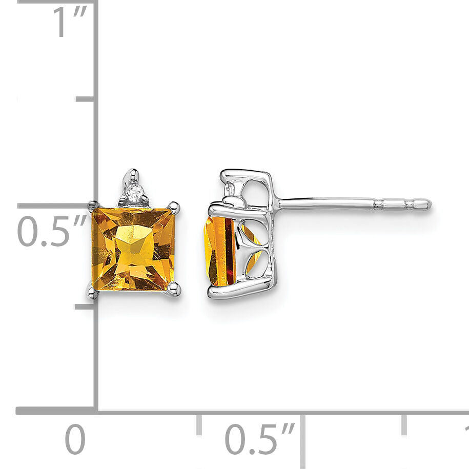 14k White Gold Princess Citrine and Diamond Earrings-EM7085-CI-001-WA