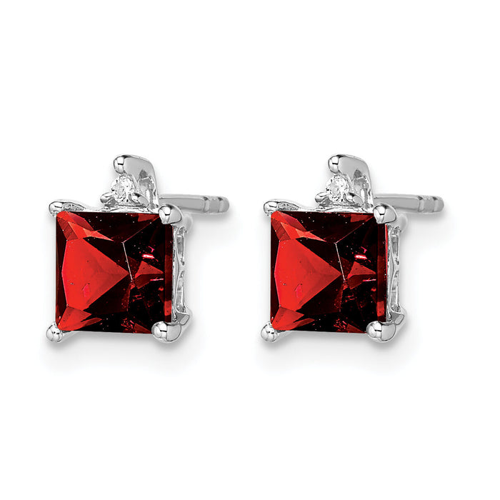 14k White Gold Princess Garnet and Diamond Earrings-EM7085-GA-001-WA