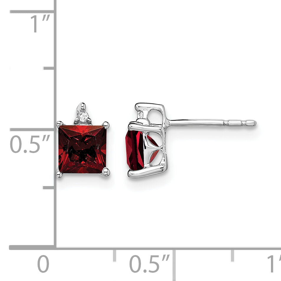 14k White Gold Princess Garnet and Diamond Earrings-EM7085-GA-001-WA