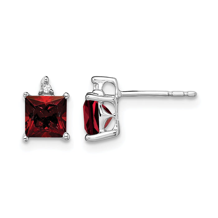 14k White Gold Princess Garnet and Diamond Earrings-EM7085-GA-001-WA