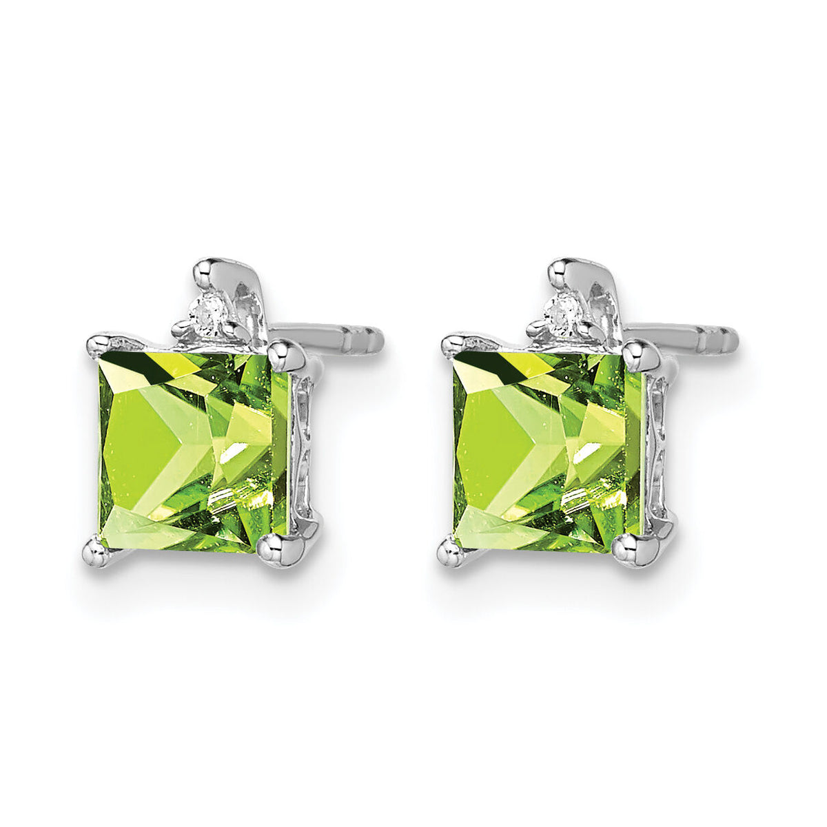 14k White Gold Princess Peridot and Diamond Earrings-EM7085-PE-001-WA