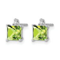 14k White Gold Princess Peridot and Diamond Earrings-EM7085-PE-001-WA