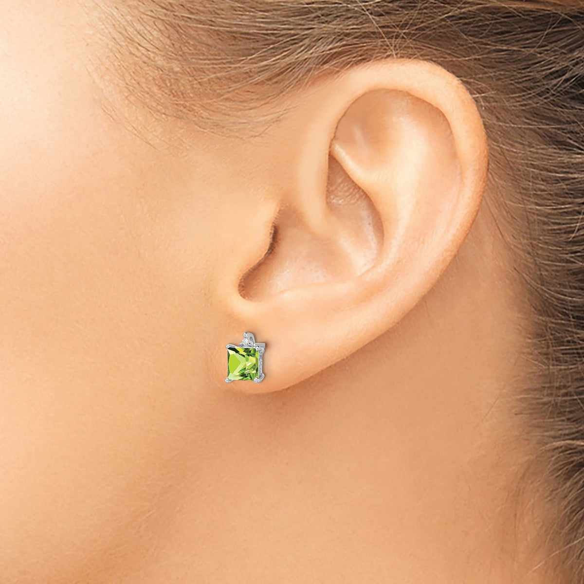 14k White Gold Princess Peridot and Diamond Earrings-EM7085-PE-001-WA