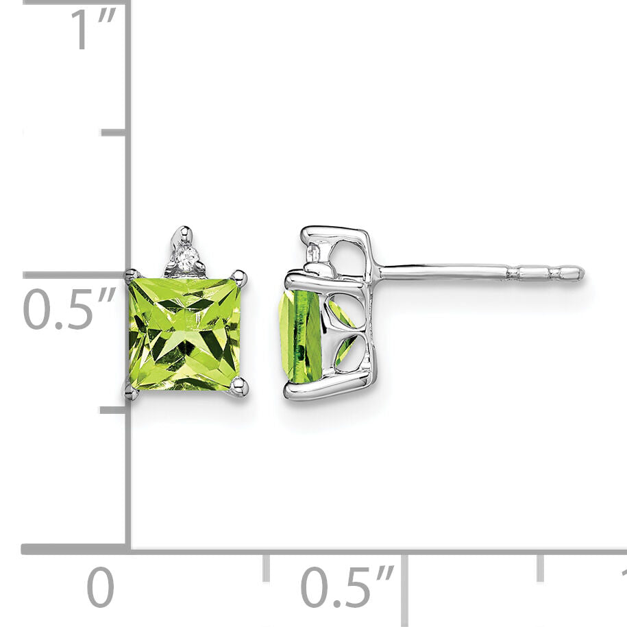 14k White Gold Princess Peridot and Diamond Earrings-EM7085-PE-001-WA