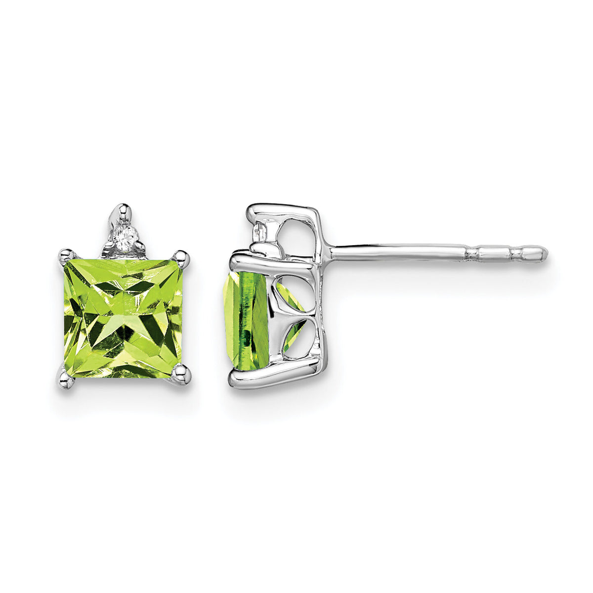 14k White Gold Princess Peridot and Diamond Earrings-EM7085-PE-001-WA