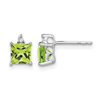 14k White Gold Princess Peridot and Diamond Earrings-EM7085-PE-001-WA