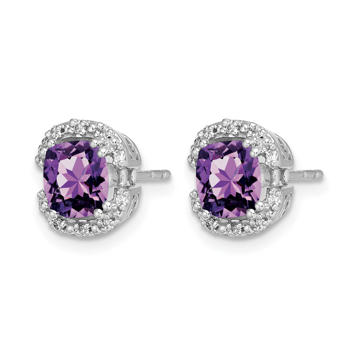 14k White Gold Cushion Amethyst and Diamond Halo Earrings-EM7087-AM-010-WA