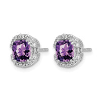 14k White Gold Cushion Amethyst and Diamond Halo Earrings-EM7087-AM-010-WA