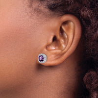 14k White Gold Cushion Amethyst and Diamond Halo Earrings-EM7087-AM-010-WA