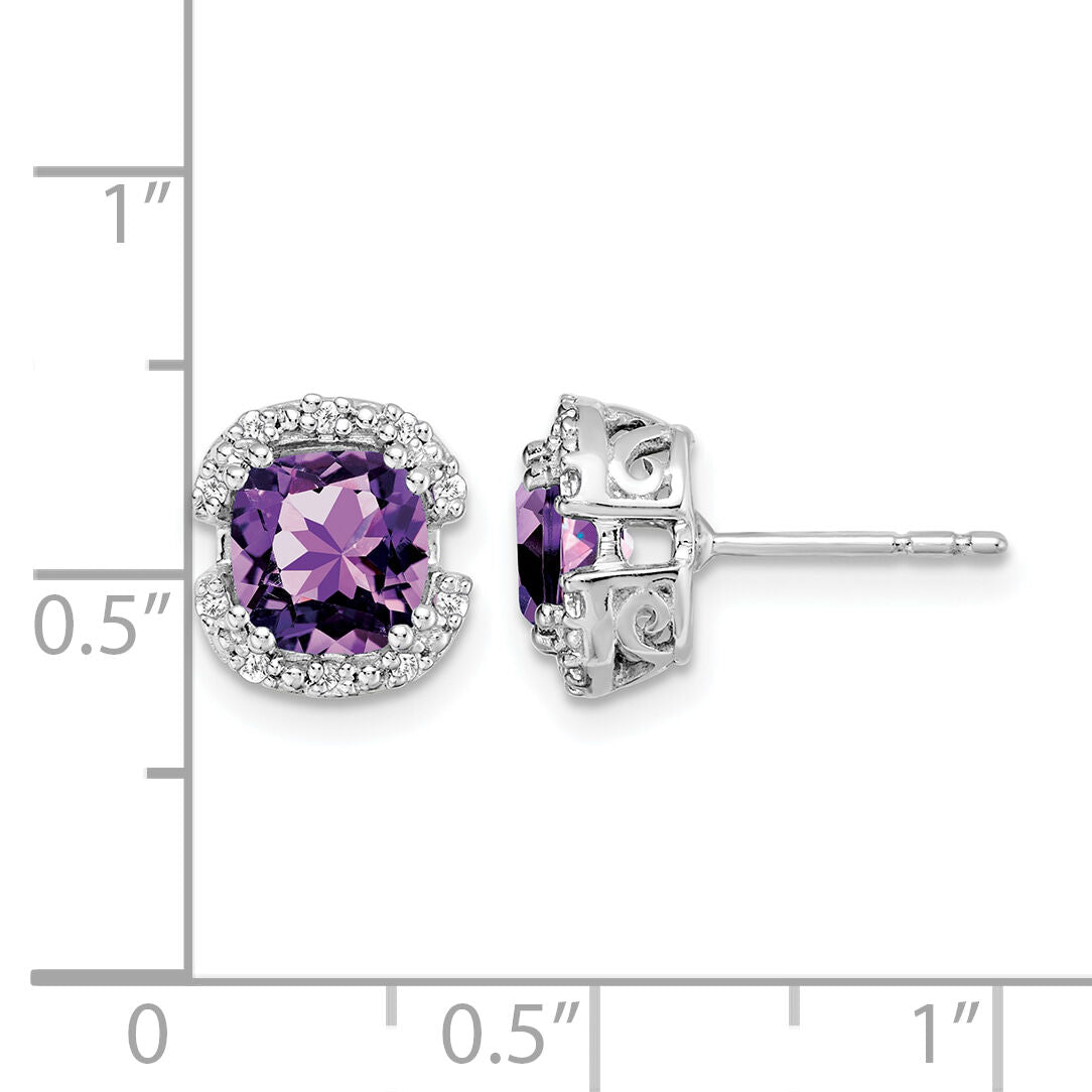 14k White Gold Cushion Amethyst and Diamond Halo Earrings-EM7087-AM-010-WA