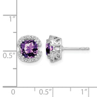 14k White Gold Cushion Amethyst and Diamond Halo Earrings-EM7087-AM-010-WA