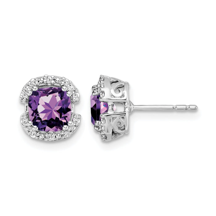 14k White Gold Cushion Amethyst and Diamond Halo Earrings-EM7087-AM-010-WA