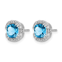 14k White Gold Cushion Blue Topaz and Diamond Halo Earrings-EM7087-BT-010-WA