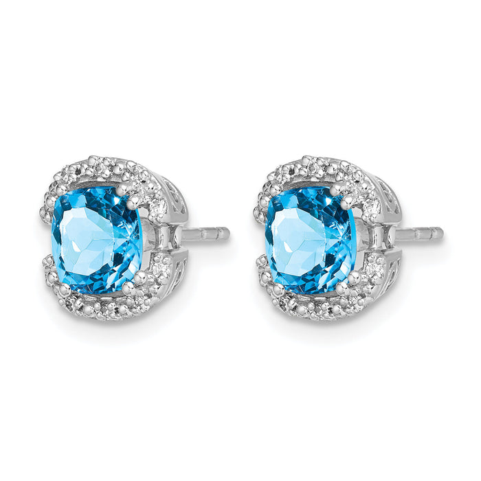 14k White Gold Cushion Blue Topaz and Diamond Halo Earrings-EM7087-BT-010-WA