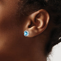 14k White Gold Cushion Blue Topaz and Diamond Halo Earrings-EM7087-BT-010-WA
