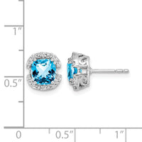14k White Gold Cushion Blue Topaz and Diamond Halo Earrings-EM7087-BT-010-WA