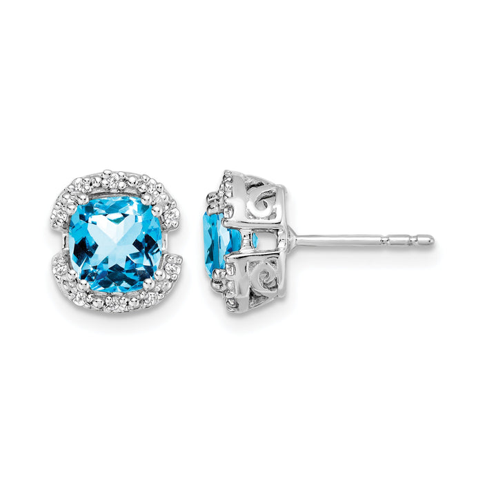 14k White Gold Cushion Blue Topaz and Diamond Halo Earrings-EM7087-BT-010-WA