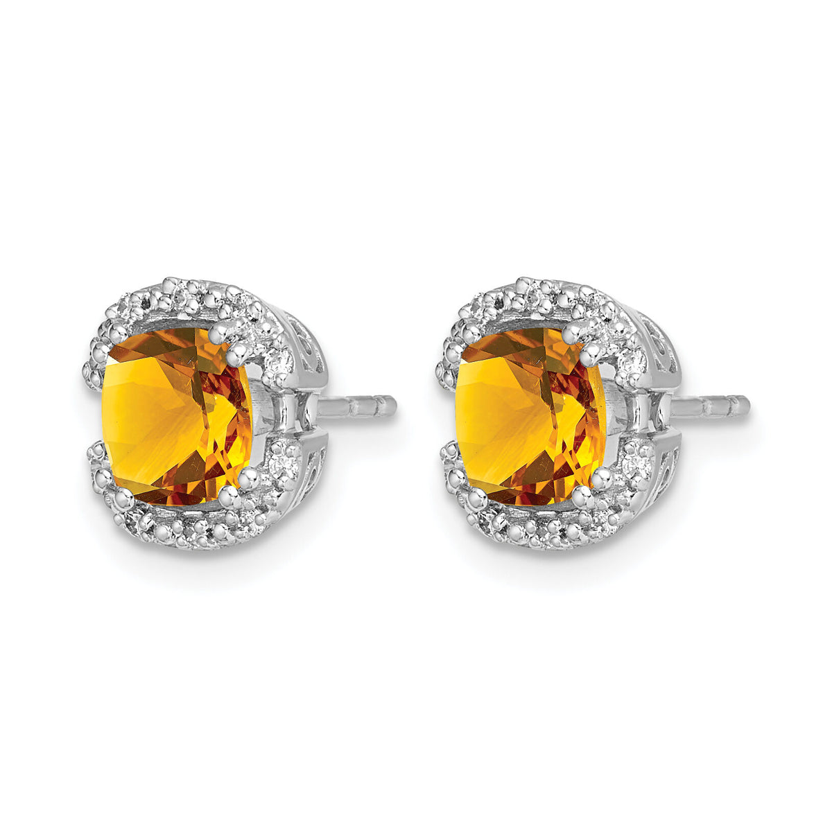 14k White Gold Cushion Citrine and Diamond Halo Earrings-EM7087-CI-010-WA