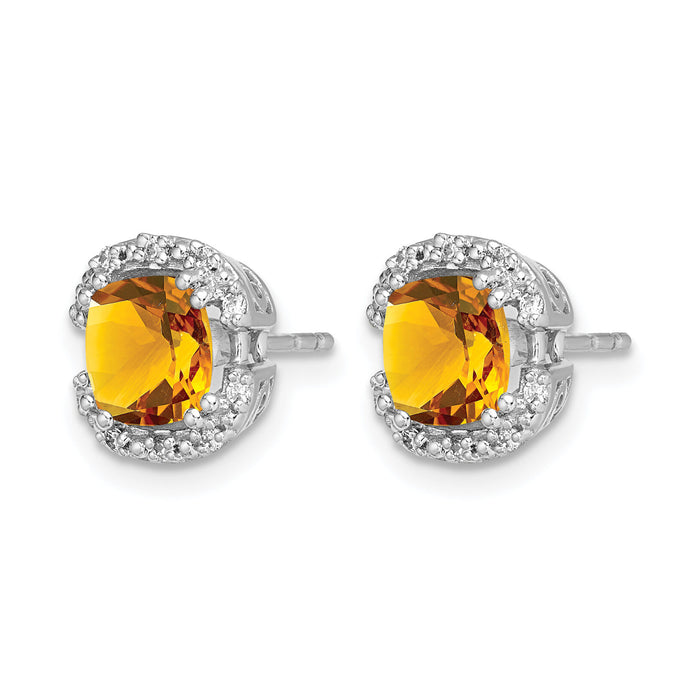 14k White Gold Cushion Citrine and Diamond Halo Earrings-EM7087-CI-010-WA