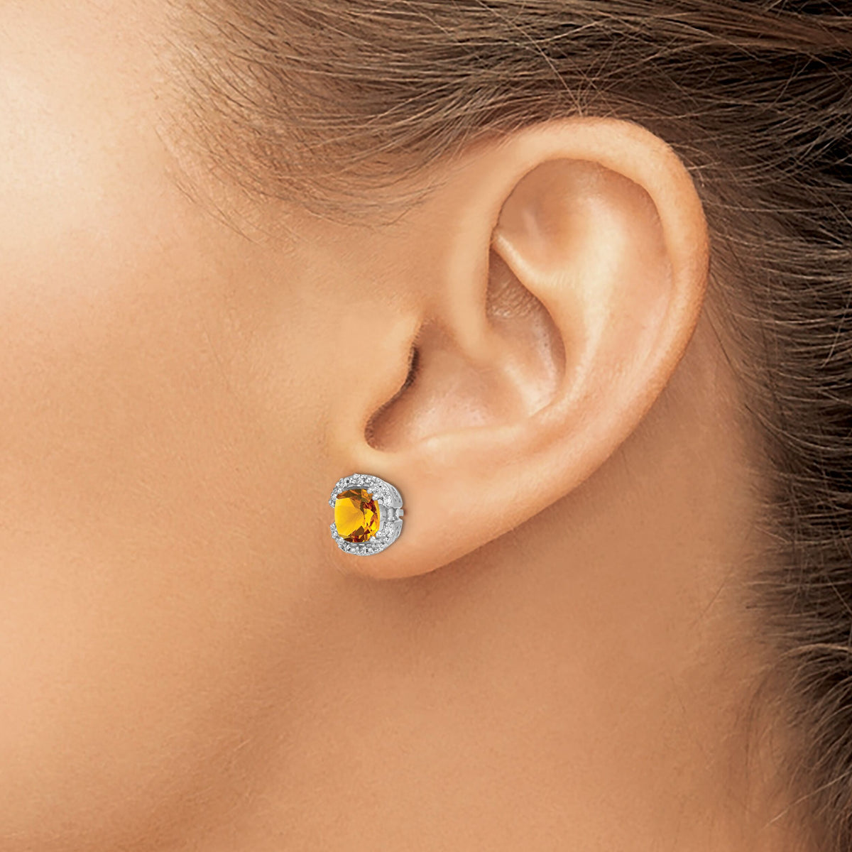 14k White Gold Cushion Citrine and Diamond Halo Earrings-EM7087-CI-010-WA