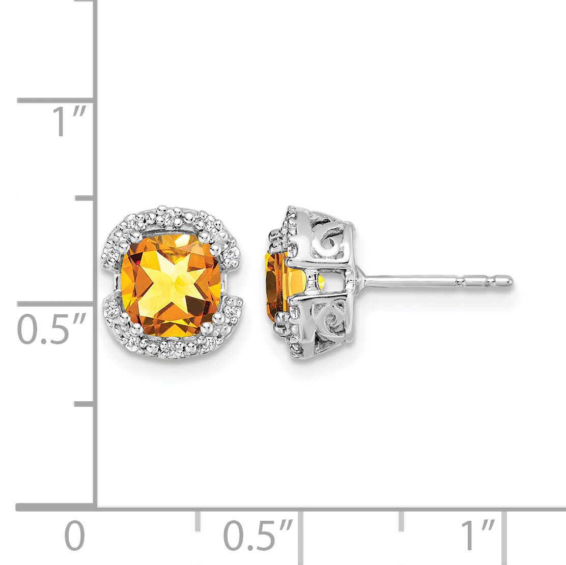14k White Gold Cushion Citrine and Diamond Halo Earrings-EM7087-CI-010-WA