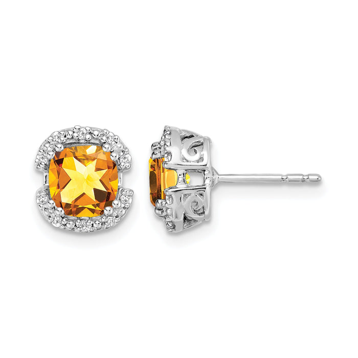 14k White Gold Cushion Citrine and Diamond Halo Earrings-EM7087-CI-010-WA
