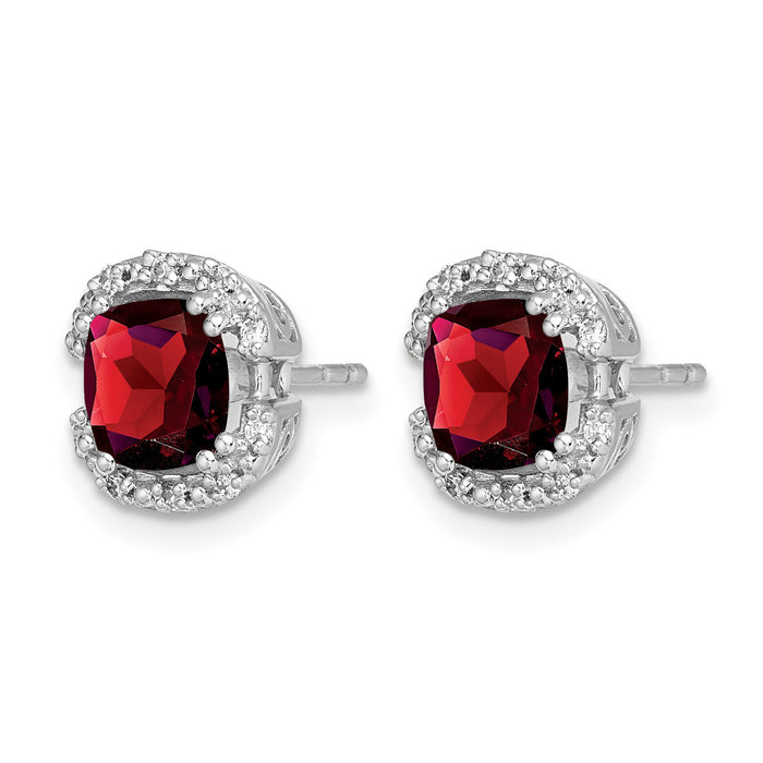 14k White Gold Cushion Garnet and Diamond Halo Earrings-EM7087-GA-010-WA