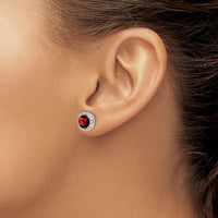 14k White Gold Cushion Garnet and Diamond Halo Earrings-EM7087-GA-010-WA