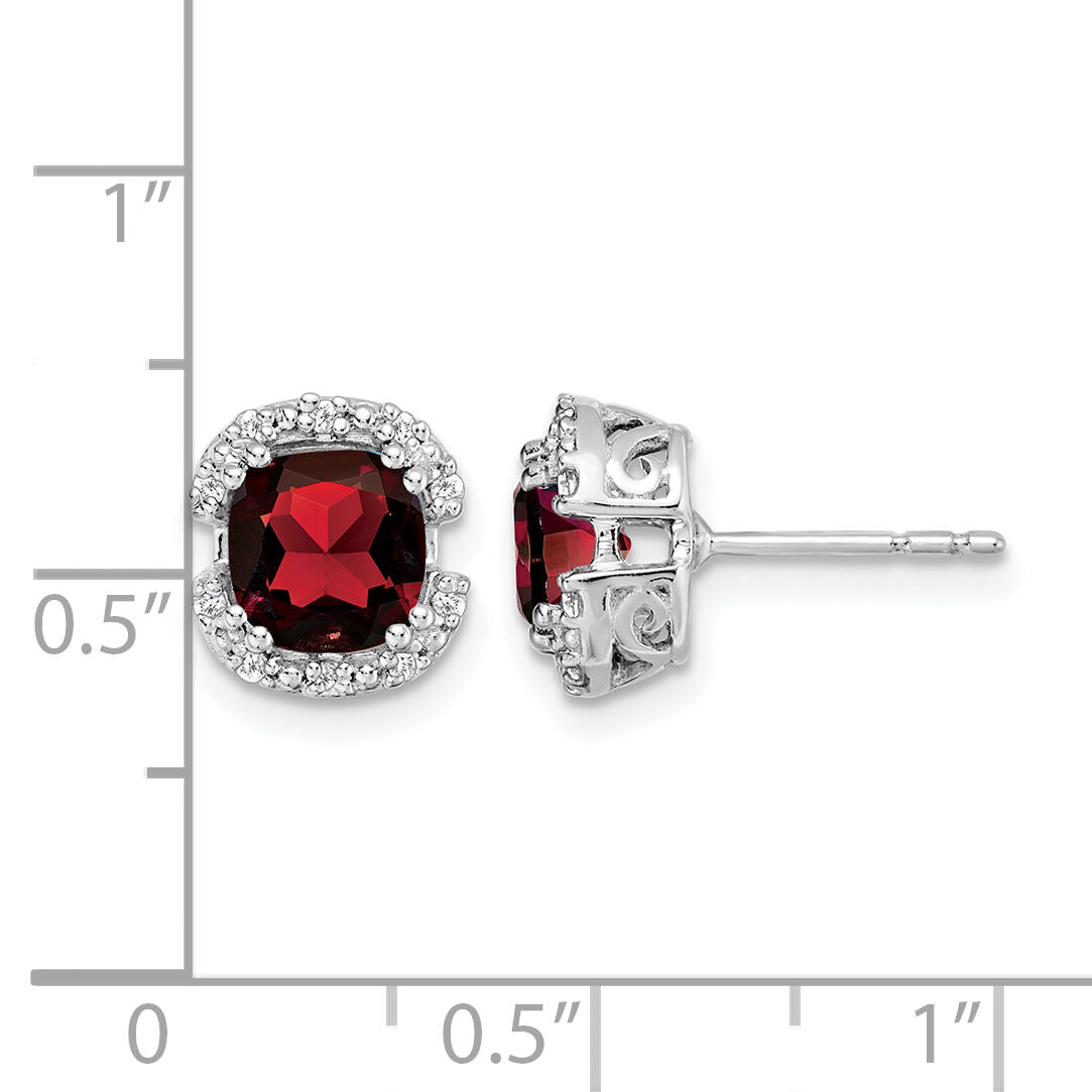 14k White Gold Cushion Garnet and Diamond Halo Earrings-EM7087-GA-010-WA