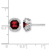 14k White Gold Cushion Garnet and Diamond Halo Earrings-EM7087-GA-010-WA