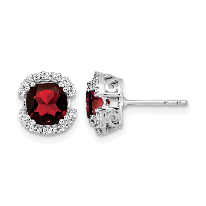 14k White Gold Cushion Garnet and Diamond Halo Earrings-EM7087-GA-010-WA
