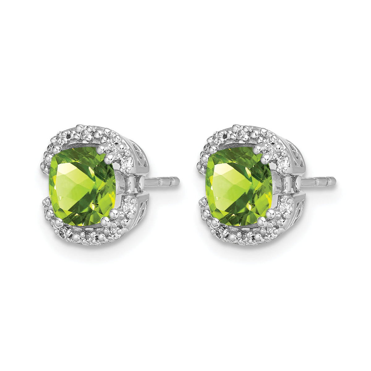 14k White Gold Cushion Peridot and Diamond Halo Earrings-EM7087-PE-010-WA