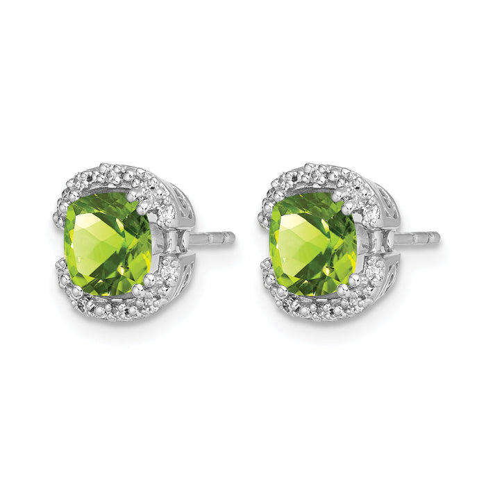 14k White Gold Cushion Peridot and Diamond Halo Earrings-EM7087-PE-010-WA