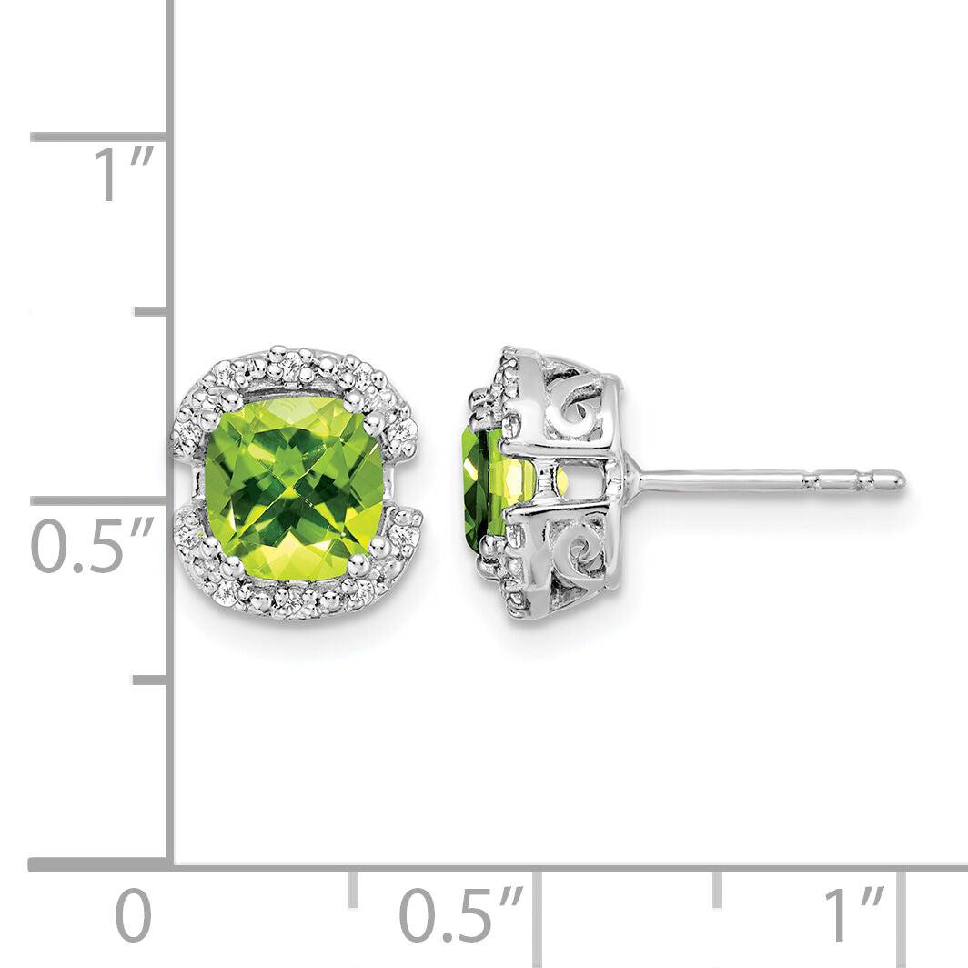 14k White Gold Cushion Peridot and Diamond Halo Earrings-EM7087-PE-010-WA