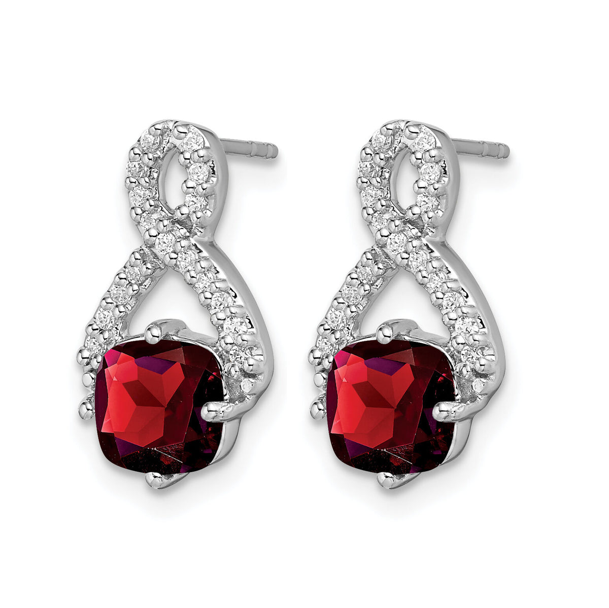14k White Gold Garnet and Diamond Earrings-EM7089-GA-017-WA