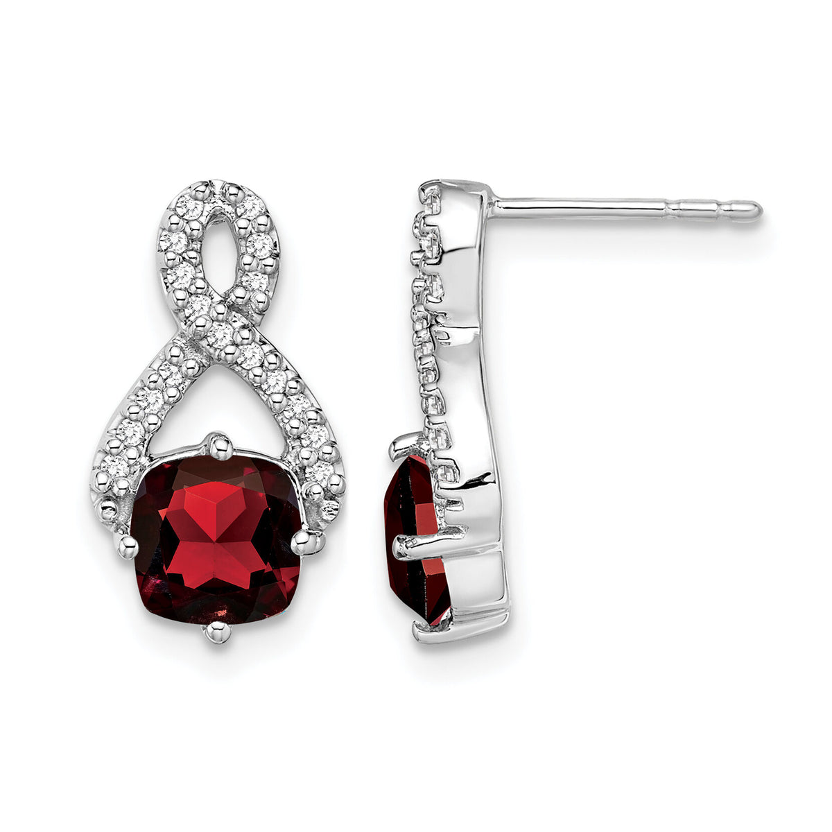 14k White Gold Garnet and Diamond Earrings-EM7089-GA-017-WA