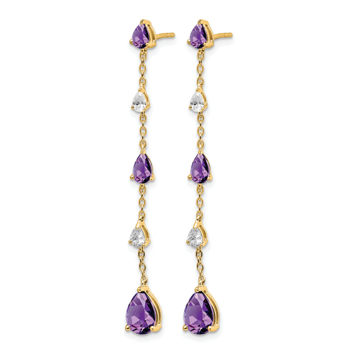 14k Amethyst and White Topaz Dangle Earrings-EM7090-AM-YA