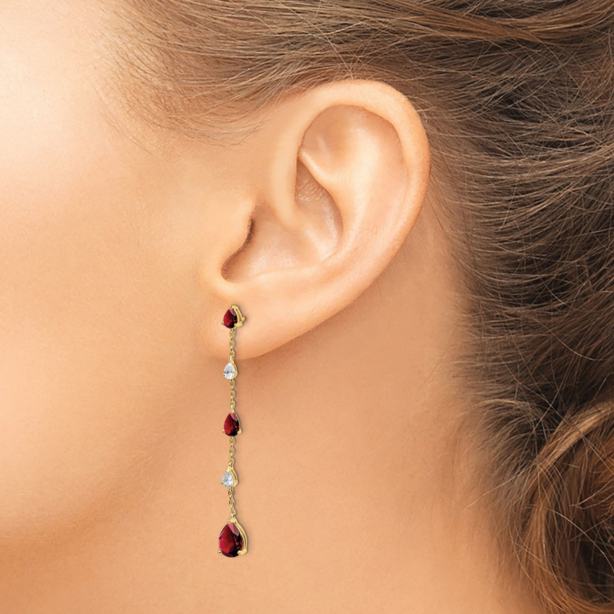 14k Garnet and White Topaz Dangle Earrings-EM7090-GA-YA