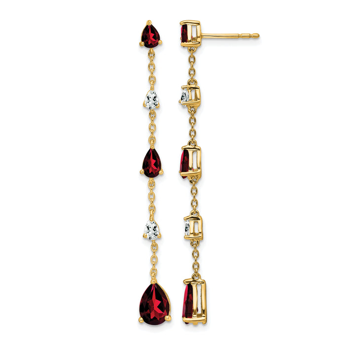 14k Garnet and White Topaz Dangle Earrings-EM7090-GA-YA